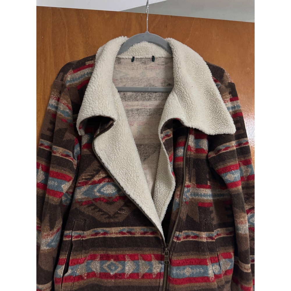 Lauren Ralph Lauren Southwestern Sherpa Collar Moto Jacket Zip Up Medium - Picture 6 of 9